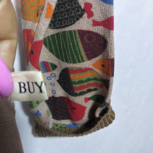 BuyKud Round Neck Fish Print Knitted Long Sleeve Lightweight Sweater Size M - Picture 7 of 9
